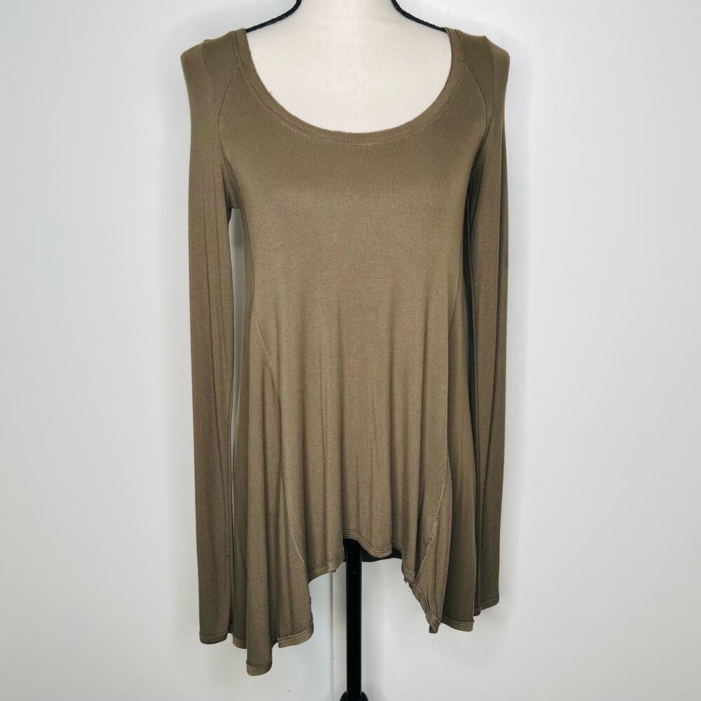 Free People Oversized Tunic Top Women's Small Olive Green Stretch Boho Flowy